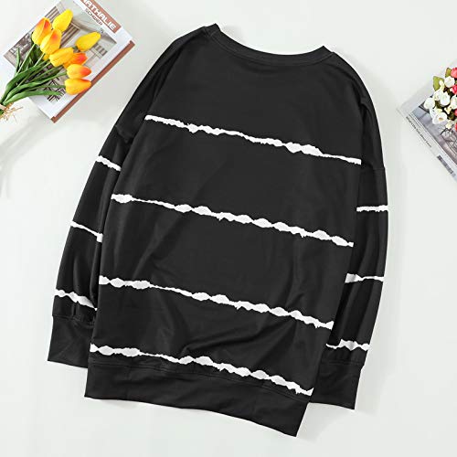 BTFBM Women Sweatshirts Tie Dye Print Striped Color Block Long Sleeve Comfy Loose Soft Casual T Shirts Pullover (S-2XL) (Aztec Print Grey, Small)