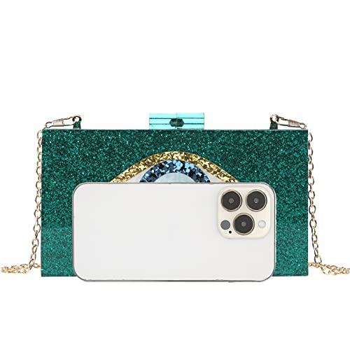 Clutch Purses for Women-Evil Eye Acrylic Clutch Glitter Purse Evening Bag Chain Shoulder Crossbody Handbags