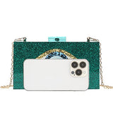 Clutch Purses for Women-Evil Eye Acrylic Clutch Glitter Purse Evening Bag Chain Shoulder Crossbody Handbags