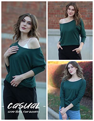 Long Sleeve Tops for Women,Sexy Off Shoulder Tops Oversized Pullover Sweater Casual Fall Shirts Tunic Blouse