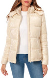 Women's Winter Hooded Shiny Puffer Jacket Casual Warm Quilted Full Zip Short Bubble Padded Coat (as1, alpha, s, regular, regular, Dark Gold, Small)