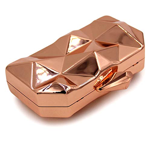 Women Lattice Pattern Metal Handbag Chain Geometric Evening Clutch Purse, Gold