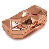 Women Lattice Pattern Metal Handbag Chain Geometric Evening Clutch Purse, Gold