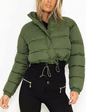 Women Cropped Puffer Jacket Winter Zip Up Short Padded Down Coat(Green-M)