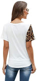 Women's Colorblock Leopard Shirt Blouse Short Sleeve V Neck Button Up Tee Tops with Pocket