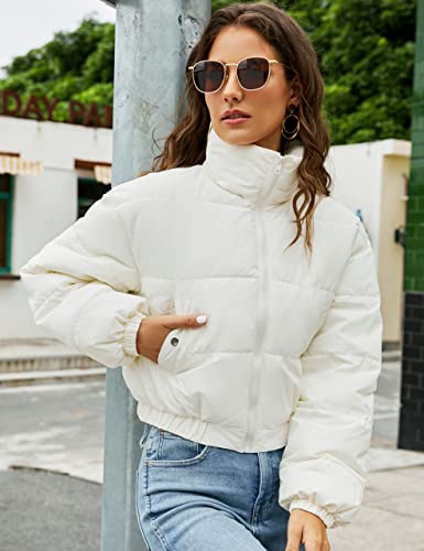 Women Cropped Puffer Jacket Winter Zip Up Short Padded Down Coat(Green-M)