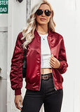Womens Casual Jackets Long Sleeve Lightweight Fall Satin Bomber Jacket Zip Up Biker Windbreaker Coat with Pockets