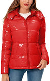 Women's Winter Hooded Shiny Puffer Jacket Casual Warm Quilted Full Zip Short Bubble Padded Coat (as1, alpha, s, regular, regular, Dark Gold, Small)