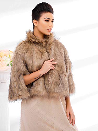 Women's Faux Fur Shawls Cape and Wraps Bridal Cloak Coat Fur Cover Up for Bride and Bridesmaids . (Beige)