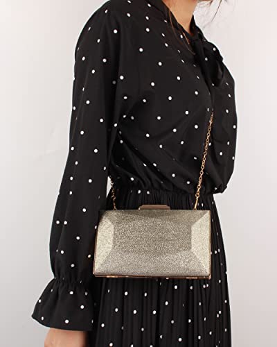 Women Lattice Pattern Metal Handbag Chain Geometric Evening Clutch Purse, Gold