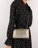 Women Lattice Pattern Metal Handbag Chain Geometric Evening Clutch Purse, Gold