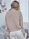 MakeMeChic Women's Solid High Neck Drop Shoulder Textured Pullover Sweater Apricot L