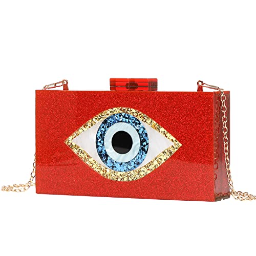 Clutch Purses for Women-Evil Eye Acrylic Clutch Glitter Purse Evening Bag Chain Shoulder Crossbody Handbags