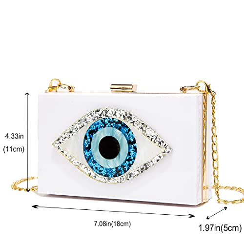 Clutch Purses for Women-Evil Eye Acrylic Clutch Glitter Purse Evening Bag Chain Shoulder Crossbody Handbags