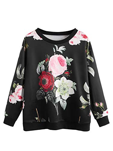 Women's Casual Floral Print Long Sleeve Pullover Tops Baby Blue