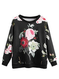 Women's Casual Floral Print Long Sleeve Pullover Tops Baby Blue