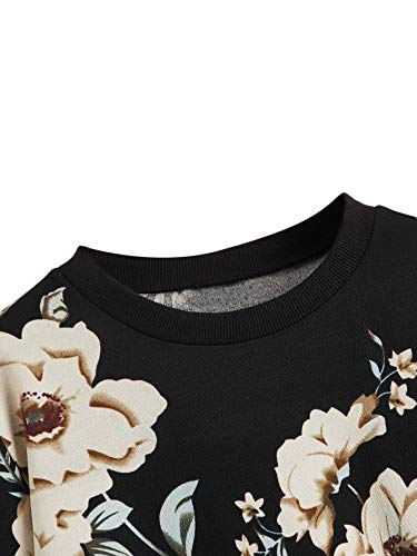 Women's Casual Floral Print Long Sleeve Pullover Tops Baby Blue