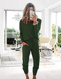 Women's Long Sleeve Loungewear Crewneck Pullover Tops Long Pants Sweatsuits Tracksuits with Pockets Army Green