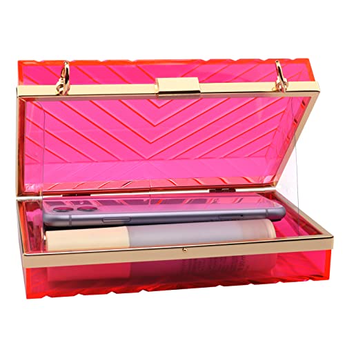 Women Acrylic Transparent Gold star Evening Bags Purses Clutch Vintage Banquet Handbag (Pink) Medium