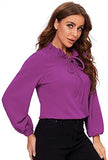 Women's Long Sleeve Front Bow Tie Ruffle Collar Elegant Blouse Shirt Tops