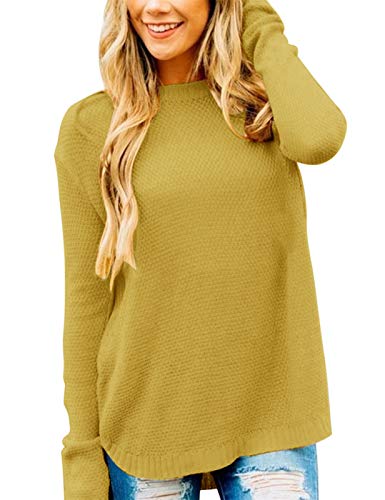 Women's Long Sleeve Oversized Crew Neck Solid Color Knit Pullover Sweater Tops Mocha