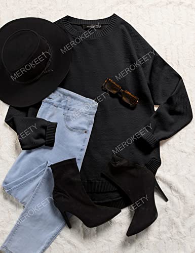 Women's Long Sleeve Oversized Crew Neck Solid Color Knit Pullover Sweater Tops Mocha