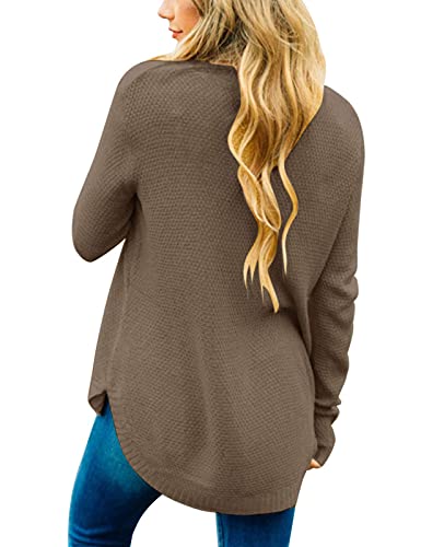 Women's Long Sleeve Oversized Crew Neck Solid Color Knit Pullover Sweater Tops Mocha