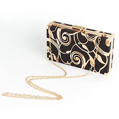 Women Lattice Pattern Metal Handbag Chain Geometric Evening Clutch Purse, Gold