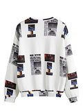 Women's Casual Floral Print Long Sleeve Pullover Tops Baby Blue