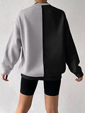 Women's Color Block Crew Neck Oversized Sweatshirt Drop Shoulder Casual Pullover