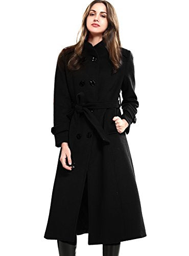 Women's Double-Breasted Trench Coat Wool Jacket with Belt Wine L
