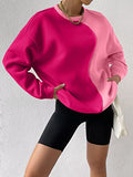 Women's Color Block Crew Neck Oversized Sweatshirt Drop Shoulder Casual Pullover