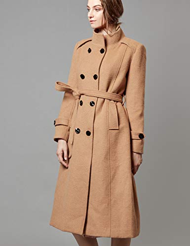 Women's Double-Breasted Trench Coat Wool Jacket with Belt Wine L