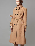 Women's Double-Breasted Trench Coat Wool Jacket with Belt Wine L