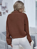 MakeMeChic Women's Solid High Neck Drop Shoulder Textured Pullover Sweater Apricot L