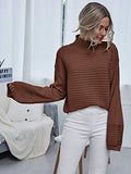MakeMeChic Women's Solid High Neck Drop Shoulder Textured Pullover Sweater Apricot L