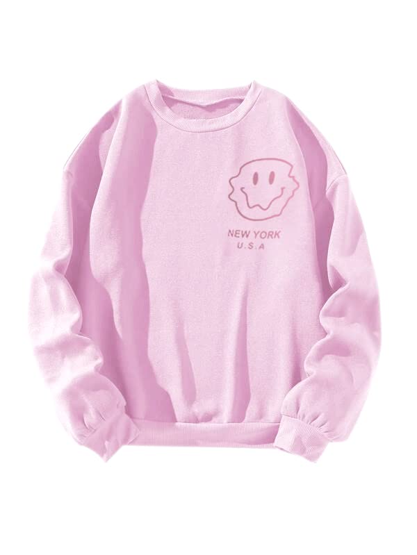 Women Oversized Fleece New York Letter Print Graphic Sweatshirt Long Sleeve Crewneck Pullover Jacket