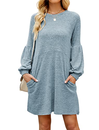 Fall Dresses for Women 2022 with Pocket Long Sleeve Sweater Dress Casual Brown