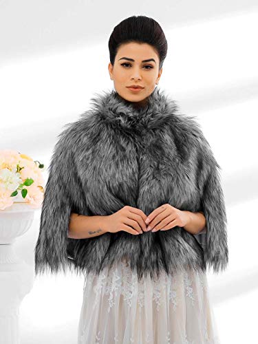 Women's Faux Fur Shawls Cape and Wraps Bridal Cloak Coat Fur Cover Up for Bride and Bridesmaids . (Beige)