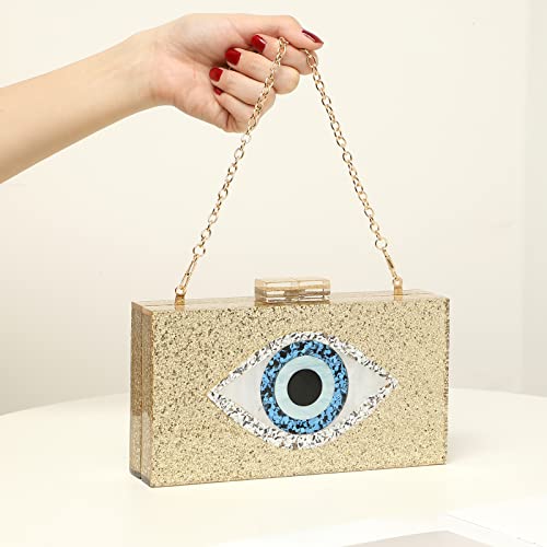 Clutch Purses for Women-Evil Eye Acrylic Clutch Glitter Purse Evening Bag Chain Shoulder Crossbody Handbags