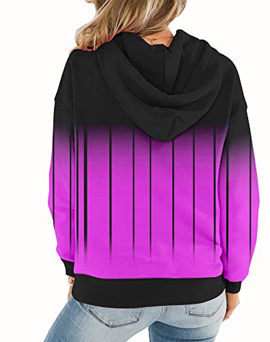 Womens Casual Hoodies Crew Neck Long Sleeve Sweatshirts With Pocket Lightweight Pullover Tops-Gradient