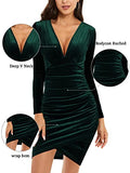 Cocktail Formal Fall Dresses for Women Wedding Guest Winter 2022 Short Homecoming Dresses Burgundy Elegant Velvet Mini Deep V Neck Long Sleeve Bodycon Ruched Dress