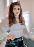 Women's Puff Sleeve Tops Mesh Sexy Casual Tee Shirts Blouses