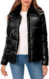 Women's Winter Hooded Shiny Puffer Jacket Casual Warm Quilted Full Zip Short Bubble Padded Coat (as1, alpha, s, regular, regular, Dark Gold, Small)