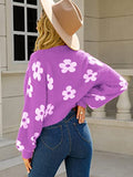 Women's Cardigan Sweaters - Floral Knit Open Front Crop Cardigans Long Sleeve Sweater Outwear Tops Orange L