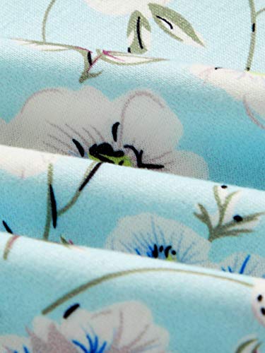 Women's Casual Floral Print Long Sleeve Pullover Tops Baby Blue