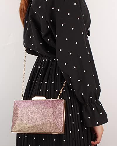 Women Lattice Pattern Metal Handbag Chain Geometric Evening Clutch Purse, Gold