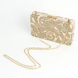 Women Lattice Pattern Metal Handbag Chain Geometric Evening Clutch Purse, Gold