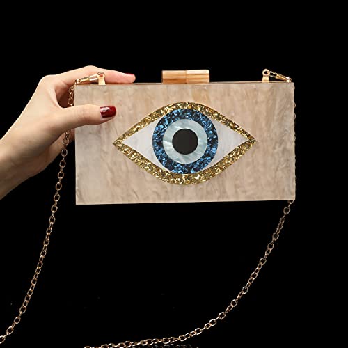 Clutch Purses for Women-Evil Eye Acrylic Clutch Glitter Purse Evening Bag Chain Shoulder Crossbody Handbags