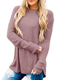 Women's Long Sleeve Oversized Crew Neck Solid Color Knit Pullover Sweater Tops Mocha